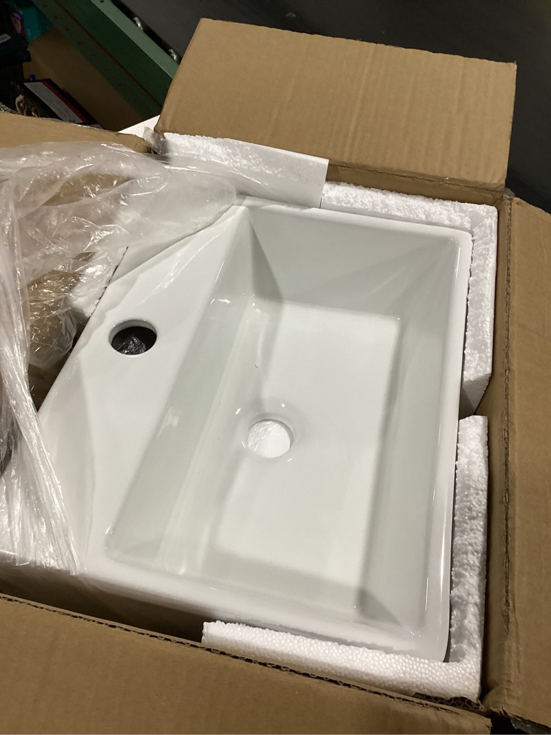 Condition photo showing Good Condition for Lordear Floating Bathroom Sink Wall Mounted Corner Sink White Ceramic Sink 13.6X11.6 Inch Glossy White Small Tiny Room Washing Basin Sink