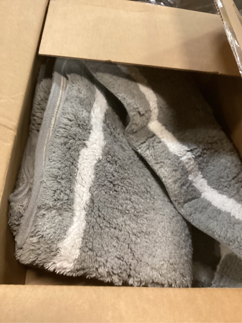 Condition photo showing As Is for Madison Park Evan 100% Cotton Bathroom Rug Non Slip Backing-Luxrurious Tufted Plush Bath Mat Absorbent, Quick Dry, Spa Design Shower Room Décor, 24x72, Grey 2' x 6' (Rectangular) Grey