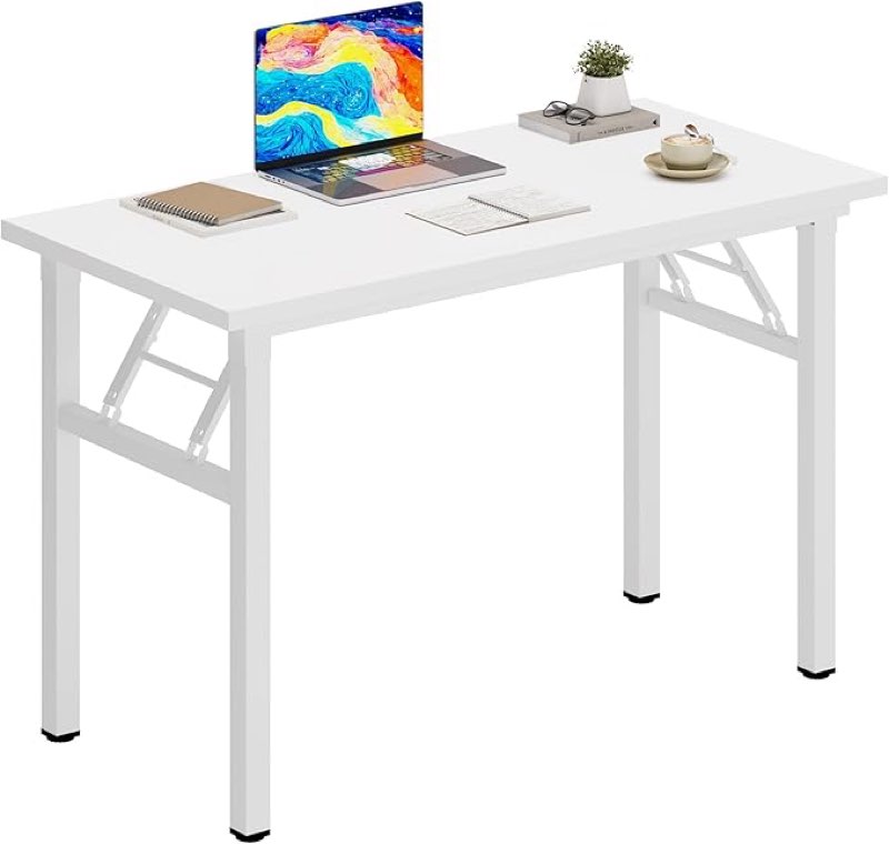 DlandHome Folding Desk Small Desk 36 inches Computer Desk for Home Office Folding Table Writing Table for Small Spaces No Assembly Required White & White Frame