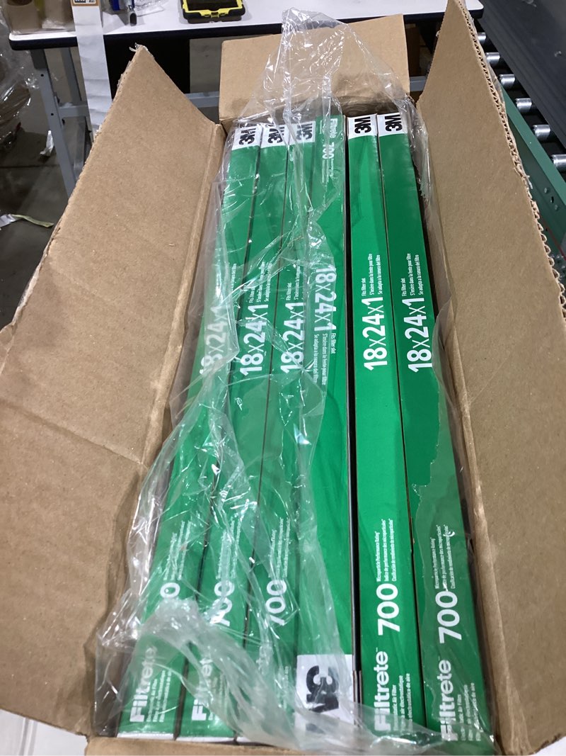 Condition photo showing New/Like New for Filtrete 18x24x1 AC Furnace Air Filter, MPR 700, MERV 8, Tough on Pollen, Easy on Airflow, 3-Month Pleated 1-Inch Electrostatic Air Cleaning Filter, 6-Pack (Actual Size 17.81 x 23.81 x 0.81 in)