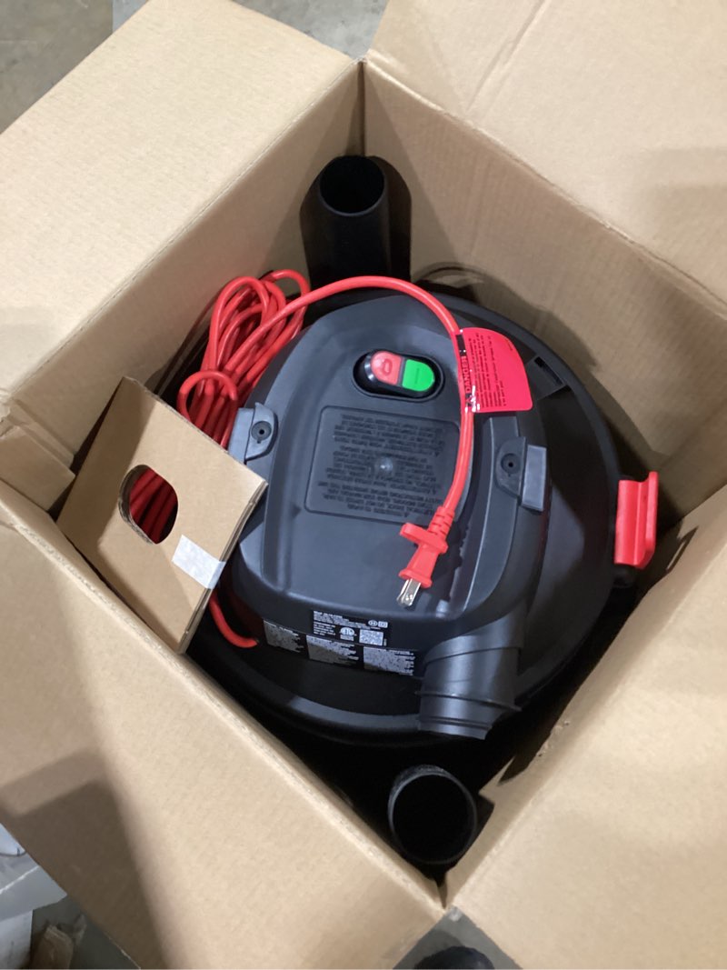 Condition photo showing As Is for shop-vac 12-gallon 5.5 hp corded wet/dry shop vacuum with accessories included