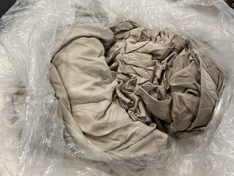 Condition photo showing As Is for bamboo sheet set, queen, sand