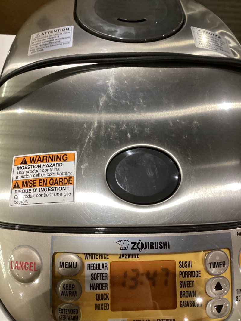 Condition photo showing As Is for Zojirushi NP-HCC18XH Induction Heating System Rice Cooker and Warmer, 1.8 L, Stainless Dark Gray Stainless Dark Gray 1.8 L / 10 cups uncooked rice Rice Cooker