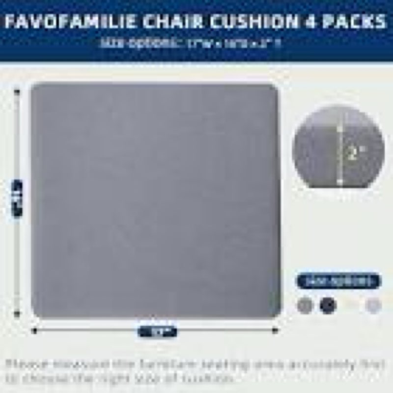 Favofamilie Outdoor Chair Cushions Set of 2, Water-Resistant & Fadeness 17\" W x 16\" D x 2\" T Seat Cu