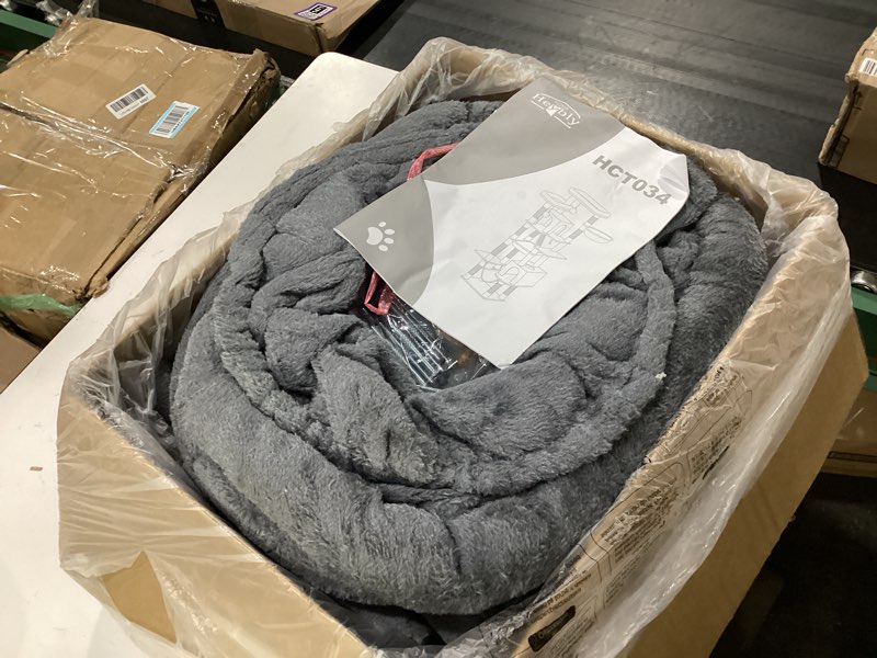 Condition photo showing New/Like New for heybly cat tree, 71-inch-tall tower for indoor cats with 2 perches, 2 big condos, 2 hammocks, basket, scratching pad, large cat furniture and condo, smoky gray hct034g 71 inch smoky gary