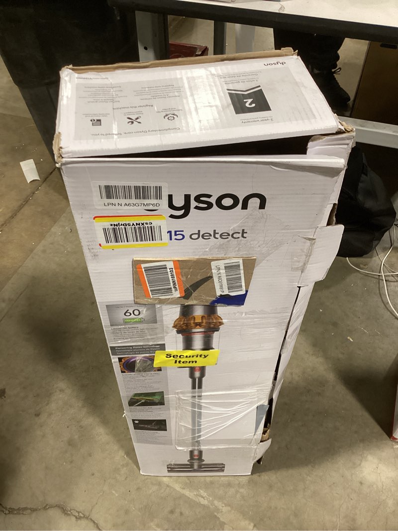 Condition photo showing As Is for dyson v15 detect cordless vacuum cleaner, yellow/nickel large yellow/nickel
