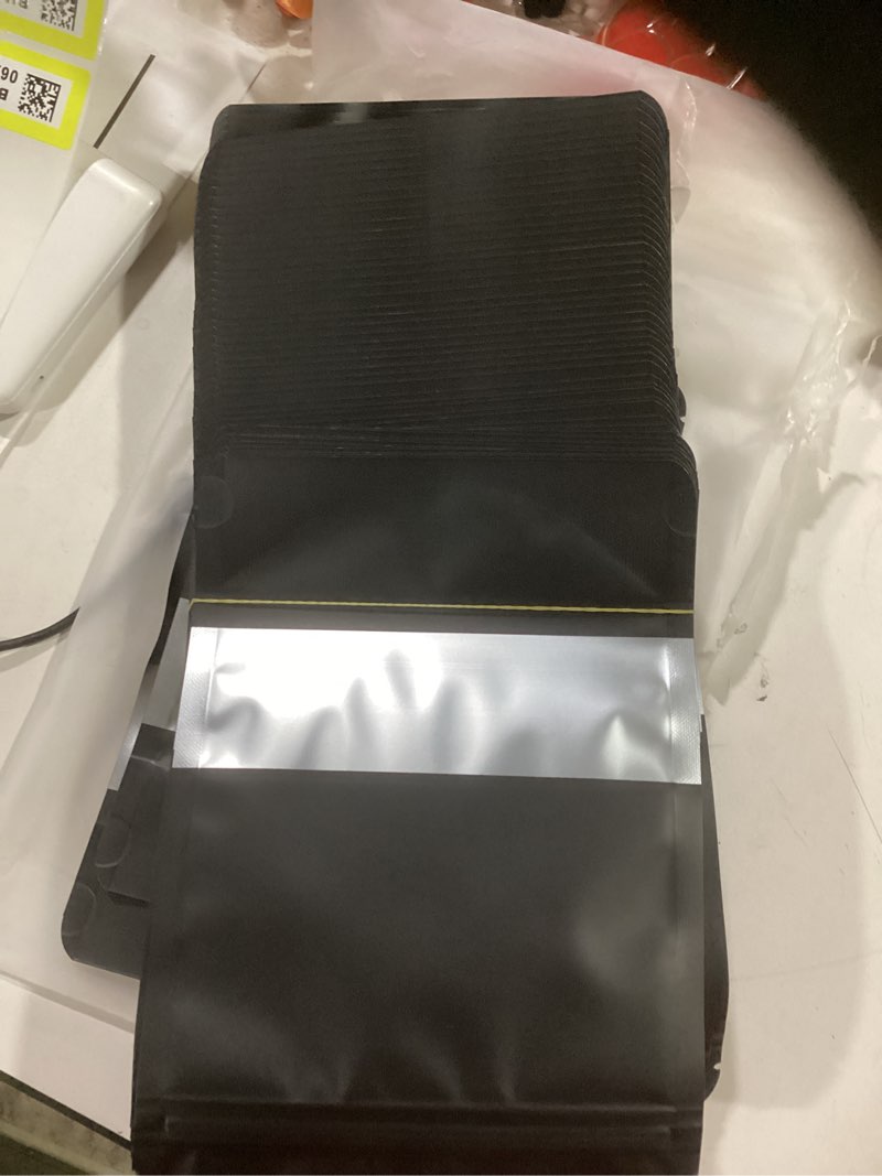 Condition photo showing Good Condition for 100 Pieces Resealable Mylar Bags, Stand Up Smell Proof Bags with Matte Window, Zipper Lock Foil Pouch Packaging (Black, 5.5 X 7.8 Inch) Black 5.5 X 7.8 Inch