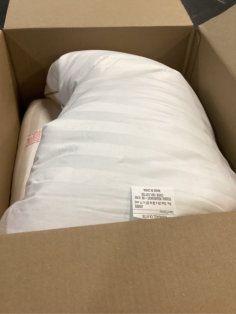 Condition photo showing As Is for martha stewart hotel collection pillow 500 thread count damask stripe embroidered feathers soft hypoallergenic 100% cotton queen size set of 2 white queen size set of 2