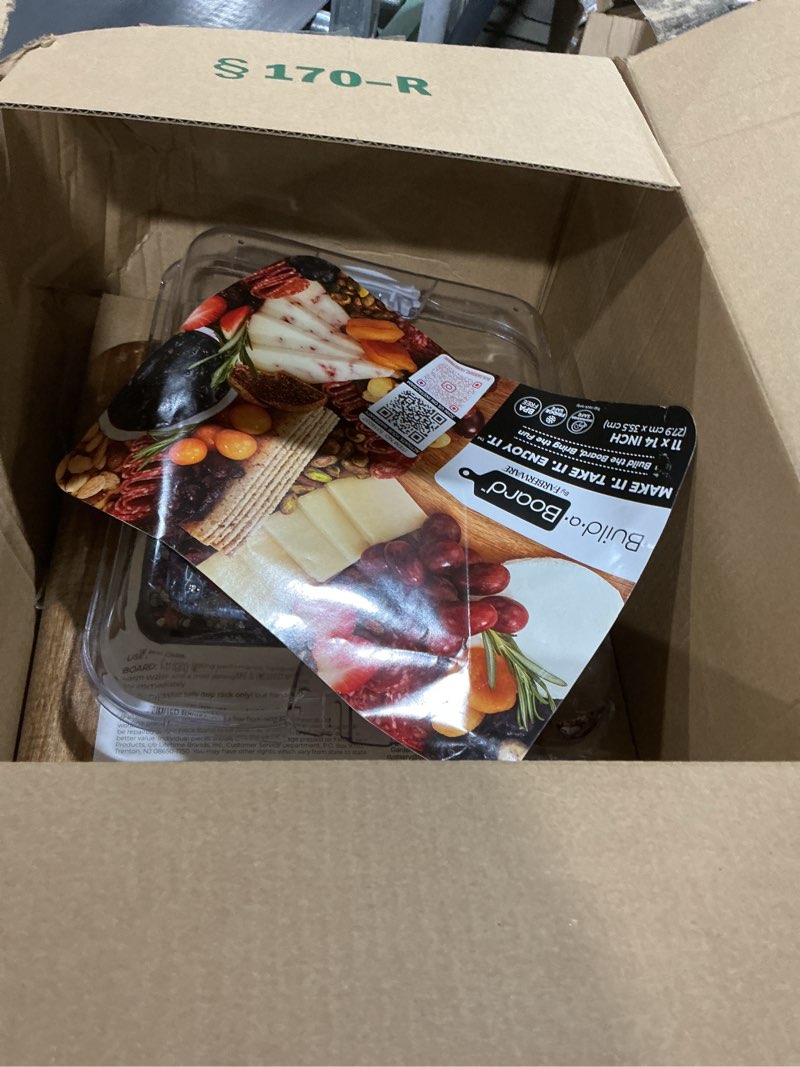 Condition photo showing Good Condition for FARBERWARE Build-A-Board Acacia Cutting Board with Built-in Storage Compartments, Clear Locking Lid & White Handles, Great for Charcuterie & Snacks White Multiple Compartments