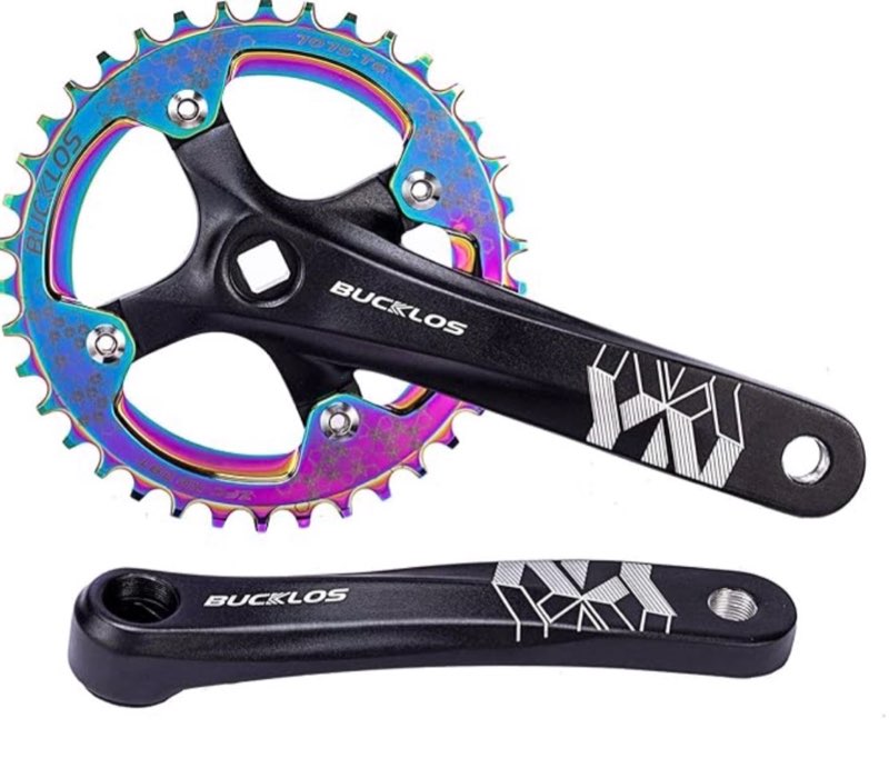 BUCKLOS MTB Mountain Bike Single Speed Square Taper Crankset -170mm Cranksets Bicycle Crank Set with 104BCD 32/34/36/38/40/42T Round/Oval Chainring Fit for Ebike/Commuter Bike