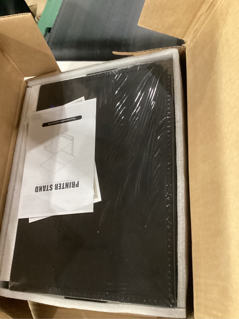 Condition photo showing New/Like New for YAOHUOO 2-Tier Desktop Printer Stand with Fabric Drawer, Prtiner Table with Storage Shelf, Desk Organizer for Home Office,3D Printer,Fax Machine,Scanner, 19.6"x14.9" Black Black Large