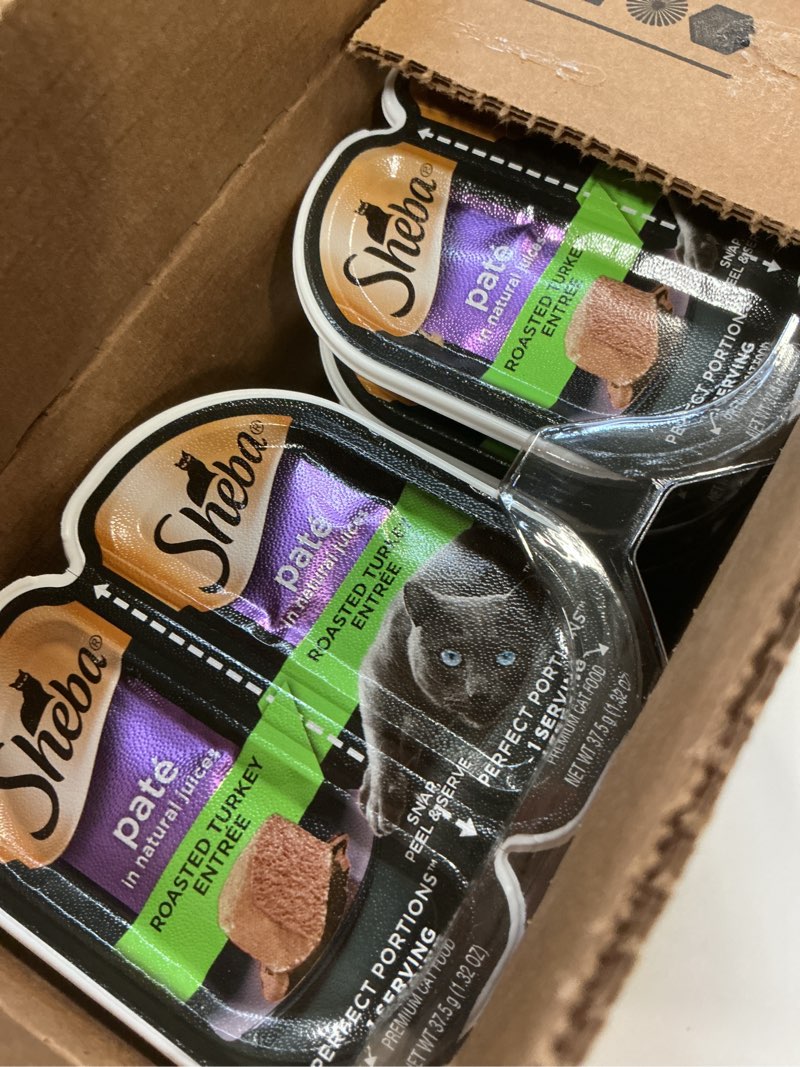 Condition photo showing New/Like New for (Best by 01/31/2027) Sheba Perfect Portions Wet Cat Food Pate Roasted Turkey Entree, 2.6 oz. Twin-Pack Trays (24 Count, 48 Servings) Turkey 24 Count (Pack of 1)