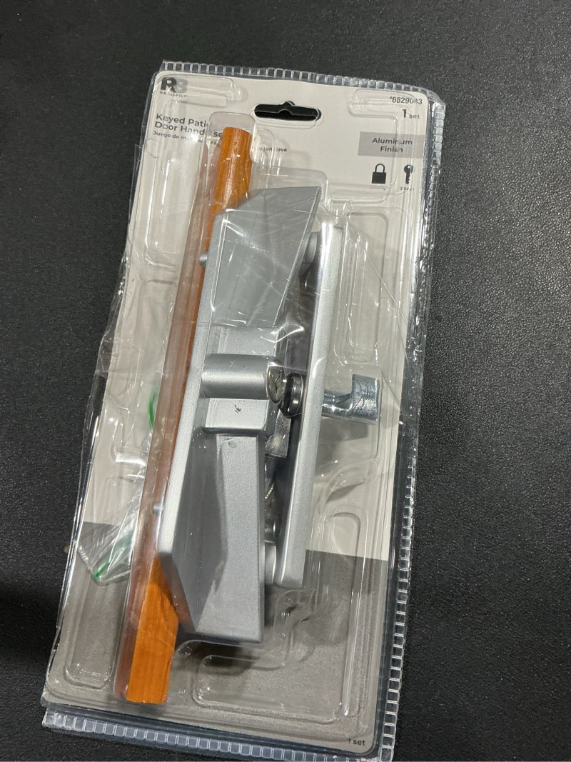 Condition photo showing Good Condition for Prime-Line C 1149 Keyed Sliding Glass Door Handle Set – Replace Old or Damaged Door Handles Quickly and Easily – Wood & Chrome Plated Diecast, Hook Style, Flush Mount, Fits 6-5/8” Hole Spacing (1 Set)