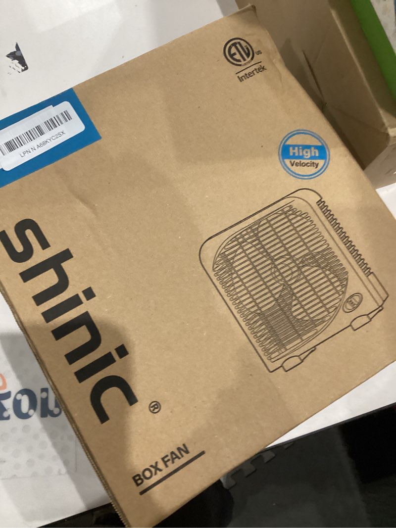 Condition photo showing As Is for shinic 10" Tabletop Box Fan for Bedroom, 2 Speeds, Quiet Table Fan with Strong Airflow, Energy Efficient Small Box Fan, Portable Kitchen Exhaust Fan for Bedroom Bathroom Office Dorm Workshop, White Single Units White