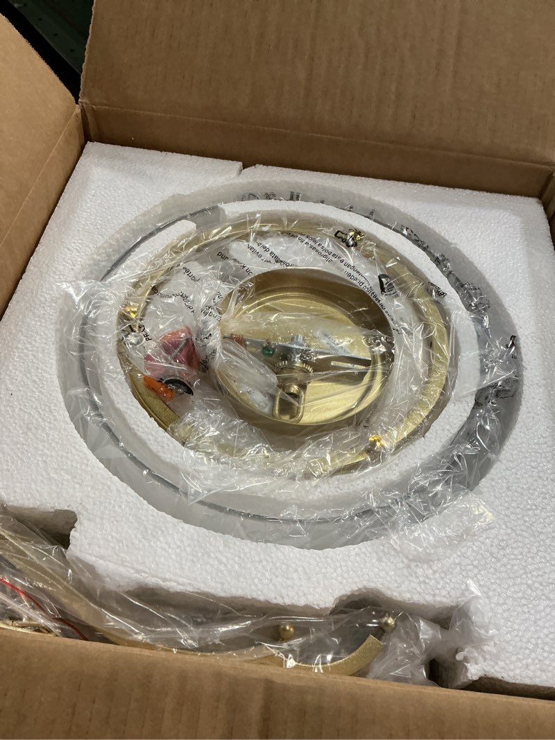 Condition photo showing New/Like New for WUZUPS Chandelier Rustic Farmhouse Industrial Round Ceiling Pendant LED Light Fixture with Clear Glass Shades for Dining Room Kitchen Island Foyer Entryway, H 17" x W 13.4", E26 Base, Gold Pendant Light, Gold