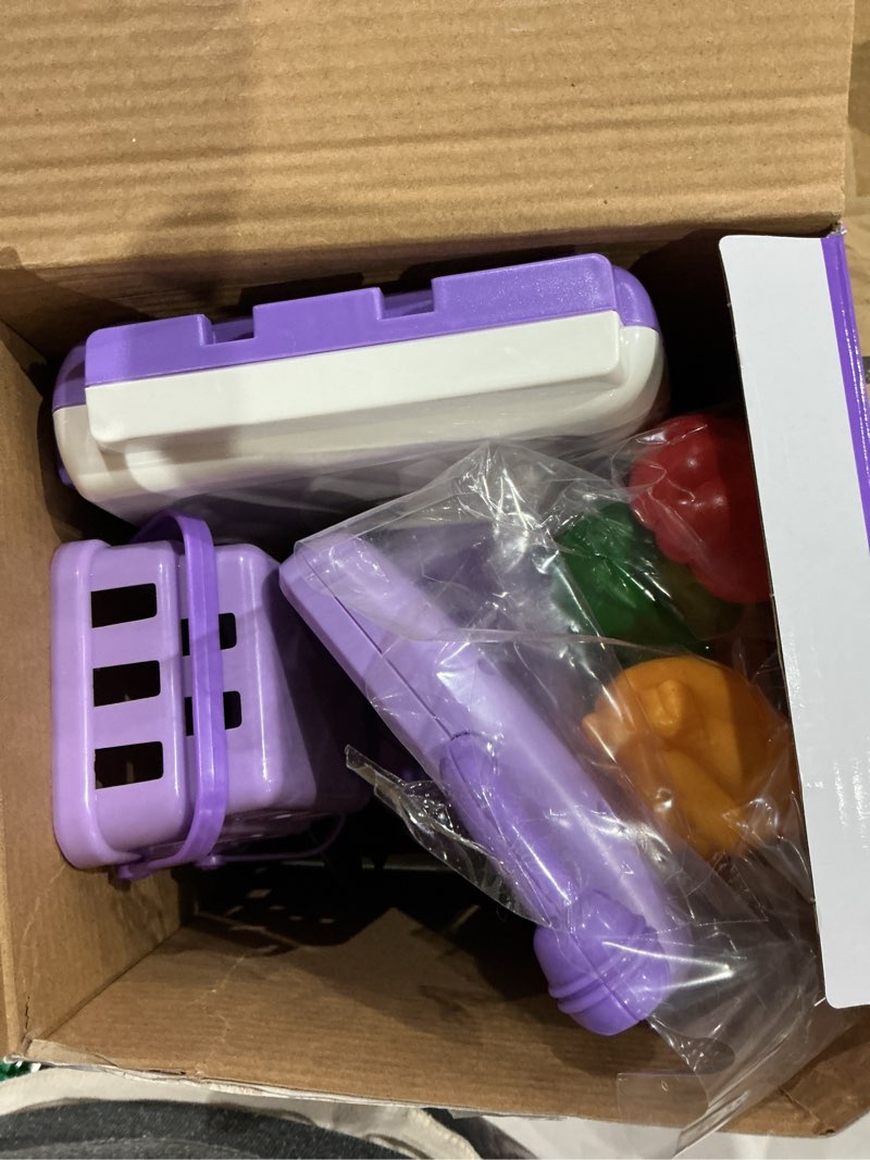 Condition photo showing Good Condition for fs pretend play cash register toy preschool gift for kids, classic count toy with sound, microphone, scanner, credit card, play food for boys & girls, 57 pieces play set, ages 3 4 5 6 7, purple purple playset