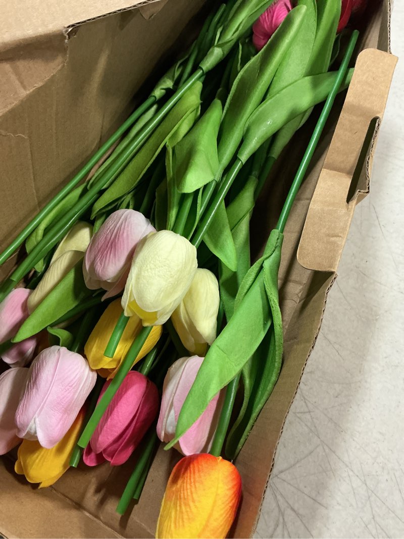 Condition photo showing Good Condition for sggvecsy 30 pcs fake tulips artificial flowers real touch pu faux flowers tulip stems for wedding spring bouquet floral arrangement home office party decorations for mother's day (multi colors) 30 pcs mixed 2