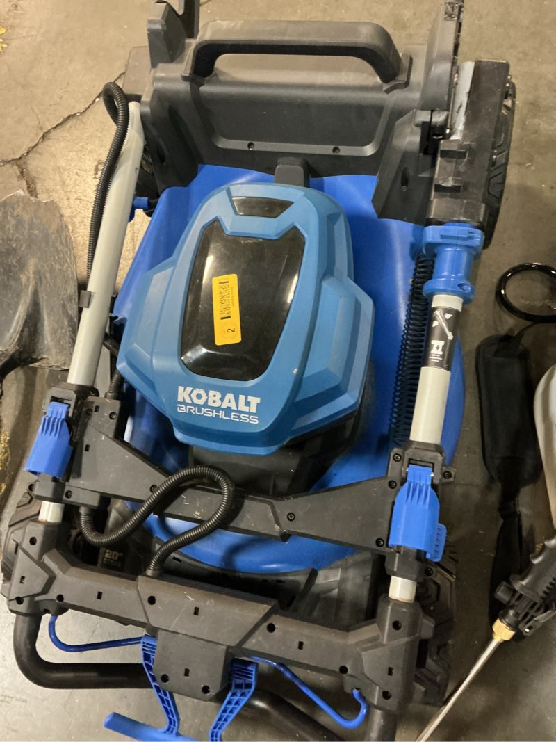 Condition photo showing As Is for kobalt gen4 40-volt, 20-in self propelled battery walk mower with (battery and charger not included)