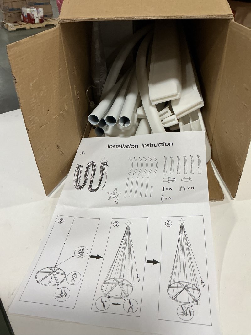 Condition photo showing As Is for Brightown 12FT Outdoor Christmas Cone Tree Light, 443 LED Music Sync with Smart APP, Remote and Local Control, 16 Million Colors Light Show Tree for Indoor Decorations RGB - APP Control 12 FT