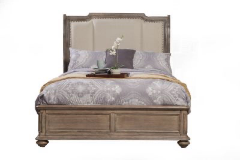 Incomplete box 1 of 3 only)Alpine Furniture Melbourne King Upholstered Sleigh Bed in French Truffle