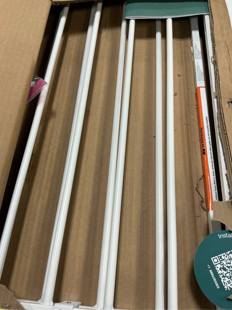 Condition photo showing Good Condition for babelio 31.5-55" no bottom bar baby gate extra wide, 2-in-1 auto close dog gate for the house, stairs and doorways, with large walk thru door, white white - b17 28" h, 31.5-55" w- extra wide