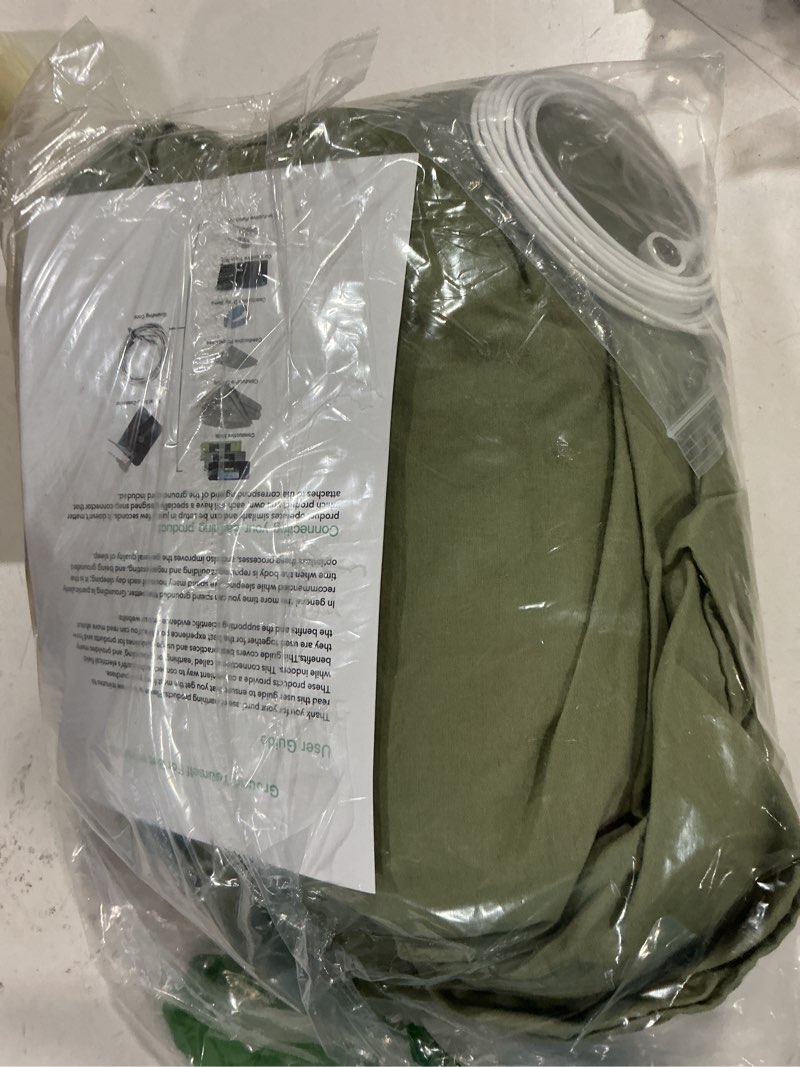 Condition photo showing As Is for grounding fitted sheet with grounding cord, earthing bed sheets, 5% silver fiber & 95% cotton fiber, conductive earthing bed sheet for better sleep (green, queen)