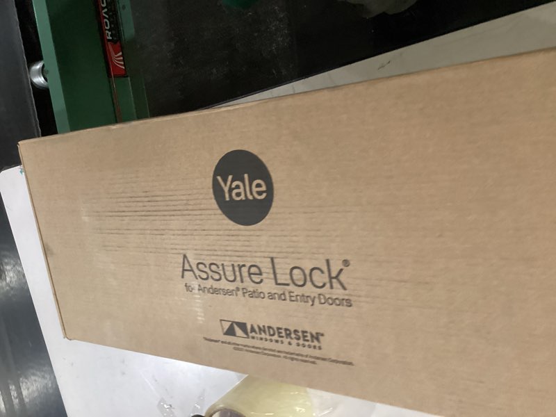Condition photo showing As Is for yale assure lock for andersen® patio doors, black keypad door lock with handle connects to wi-fi and bluetooth, ?yrm276-cb1-blk black wi-fi and bluetooth