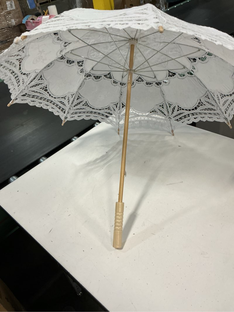 Condition photo showing As Is for chinese japanese handmade parasol umbrella,asian decoration diy art dance classical umbrella for wedding parties photography costumes cosplay(1 pcs) umbrella lace white 30.7" lace umbrella