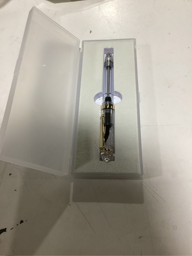 Condition photo showing New/Like New for asvine v126 vacuum filling fountain gold plated fine point, clear demonstrator pen, large-capacity with gift case
