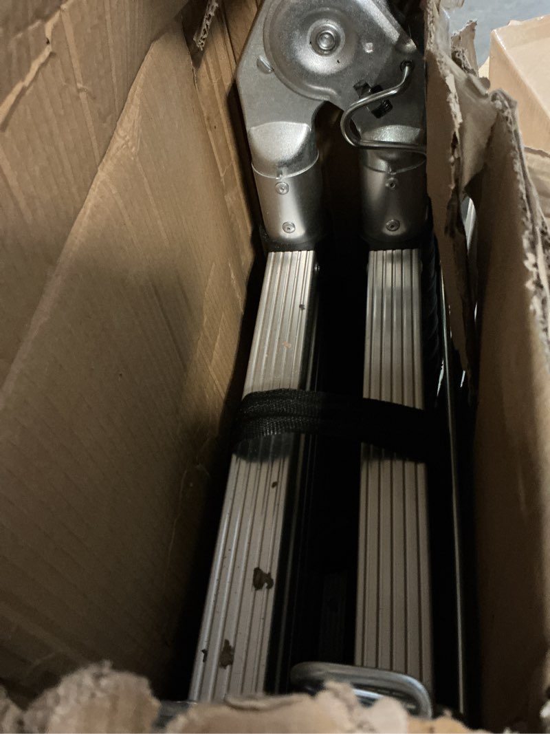 Condition photo showing As Is for A-Frame Aluminum Telescopic Extension Ladder with Non-Slip Feet, 16.5FT Rv Telescope Foldable Extendable Compact Ladders for House Roof Travel Trailers, Adjustable Retractable, 330lbs Capacity Silver 16.5 FT