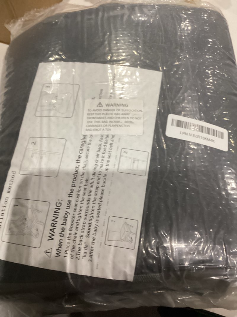 Condition photo showing As Is for Toddler Booster Seat for Dining Table Kitchen Chair, Non-Slip with Backrest and Adjustable Straps, Portable Travel Child Kids Booster Seat for Eating, Dark Grey