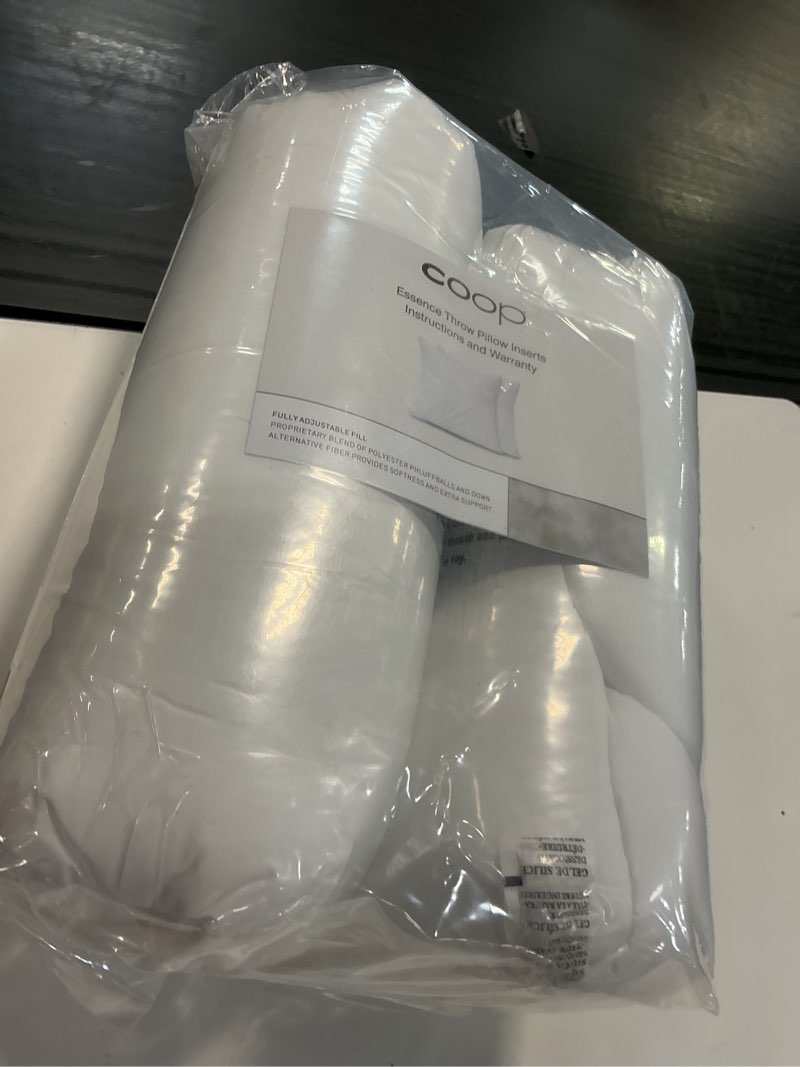 Condition photo showing New/Like New for coop home goods essence adjustable throw pillow inserts 20x20, set of 2, adjustable down alternative cushions for couch, bed, or chair, decorative square pillows for living room, oeko-tex certified essence down alternative 20x20
