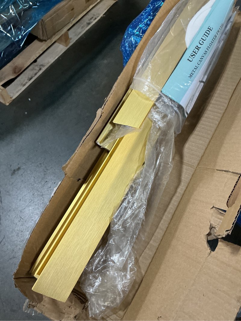 Condition photo showing Good Condition for floater frame for 40x60 canvas paintings, diy metal canvas floating frame for portrait landscape oil paintings, canvas frame for art show gallery wall home office living room decor (gold)