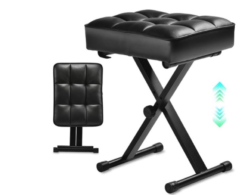 keyboard bench adjustable piano stool - extra comfortable piano bench with high rebound sponge cushion,no deformation,superior support,x-style portable foldable piano chair, 3 height adjustment(black )