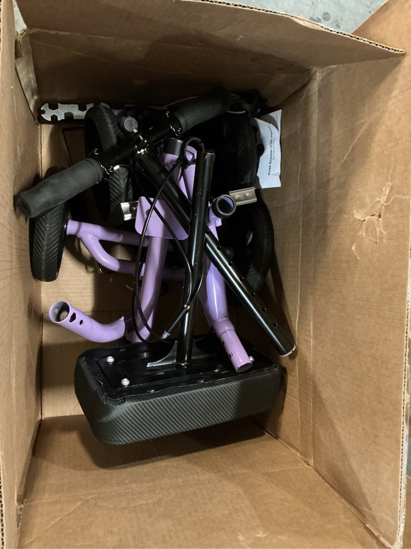 Condition photo showing As Is for Lightweight Knee Scooter Crutch Alternative, Foldable & Adjustable Knee Scooter for Adults for Foot Surgery, Steerable Knee Walker with Detachable Basket, Includes DIY Stickers-Cream Purple