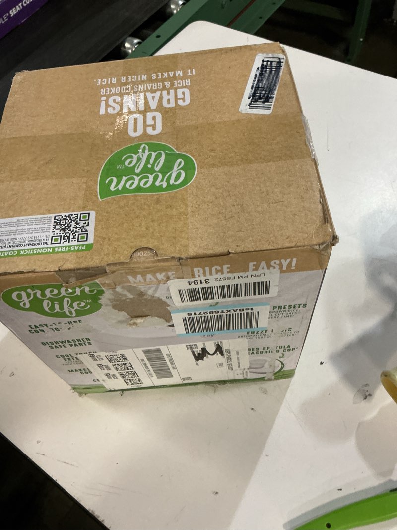 Condition photo showing As Is for GreenLife Digital Rice Cooker, 2-Cups Uncooked/4-Cups Cooked, Removable Nonstick Ceramic PFAS-Free Pot, One-Touch Presets, Oats, Quinoa, Brown Rice, Auto Keep Warm, Fuzzy Logic Tech, 1.5QT, White Rice Maker White