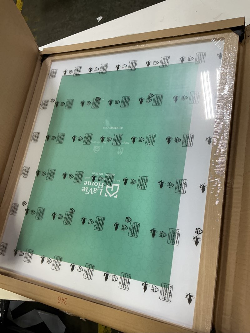 Condition photo showing Good Condition for lavie home 20x24 picture frame beige oak wood poster frame, display pictures 16x20 with mat or 20x24 without mat, stable frame and polished plexiglass, horizontal and vertical format of the walls 20x24 beige oak