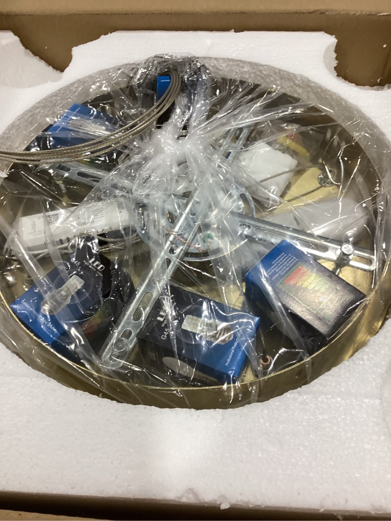 Condition photo showing New/Like New for KoKo&Yukina 5-Light Globe Glass Pendant Light Adjustable Length Pendant Lights Modern Gold Clear Globe Glass Chandelier High Ceiling Lights Fixtures for Foyer Staircase Entryway (Bulb & Remote Incl.) Gold & Clear Glass 5-Light, D13.7"