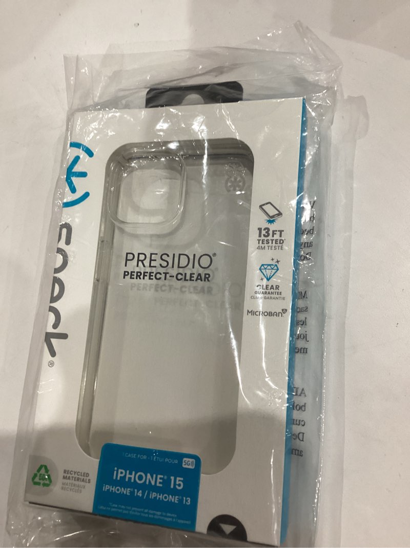 Condition photo showing New/Like New for Speck Clear iPhone 15 Case - iPhone 16e Case - Slim Phone Case iPhone 15-6.1 inch - Compatible with iPhone 14 and 13 Case - Presidio Clear/Clear