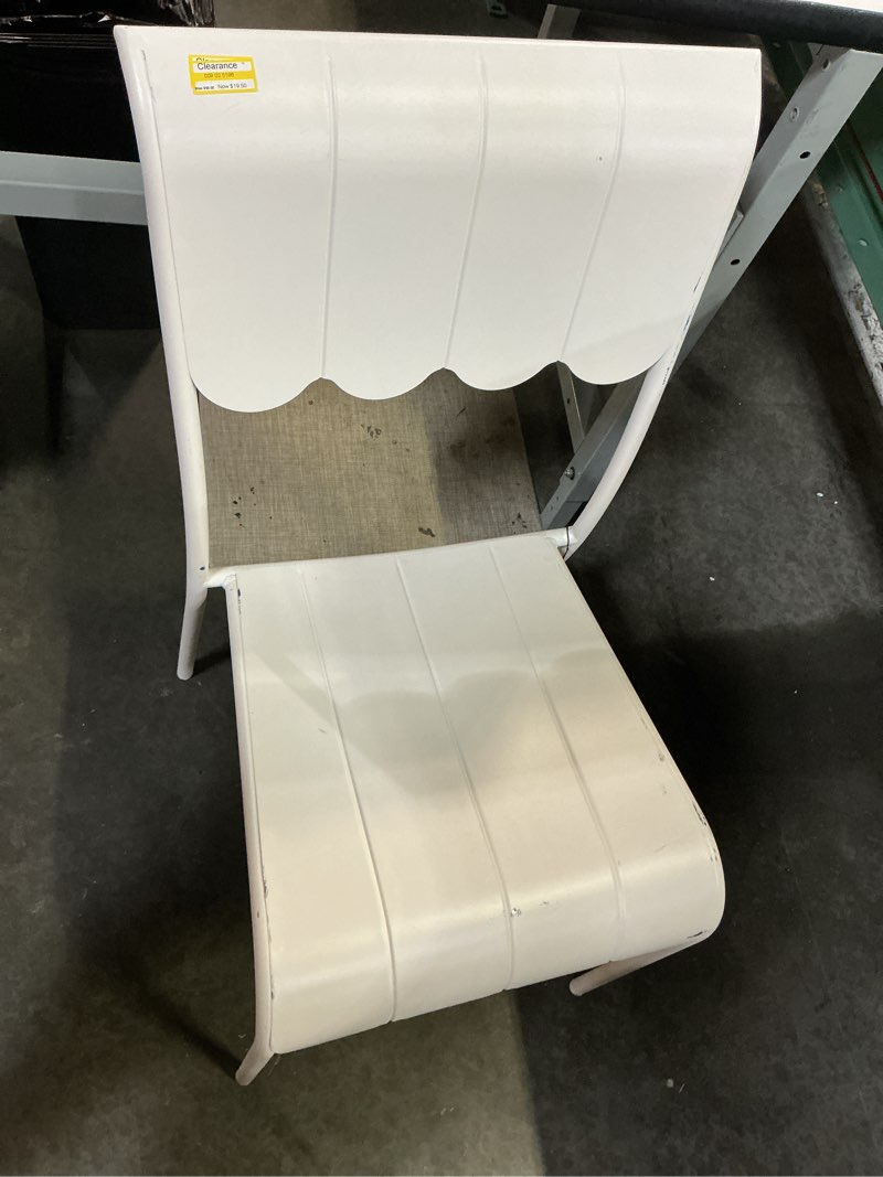 Condition photo showing As Is for scallop slat outdoor armless patio dining stacking chair cream - room essentials™