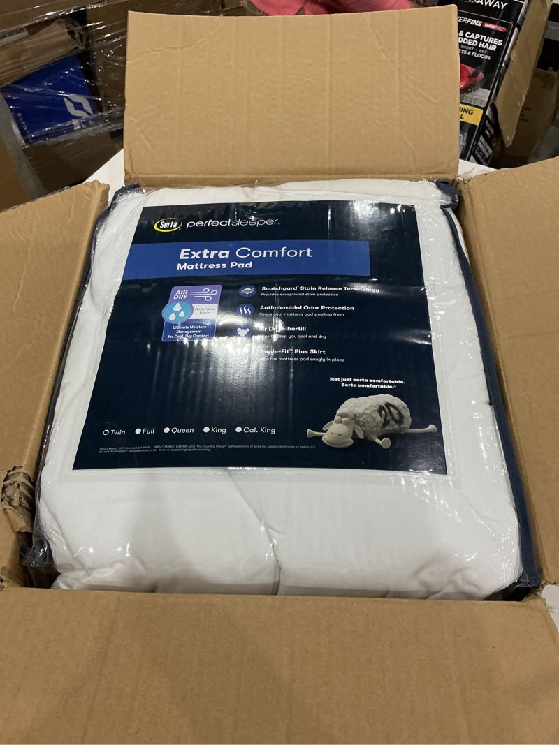 Condition photo showing Good Condition for serta air dry extra comfort performance fabric quilted mattress pad, cooling and breathable mattress cover, moisture wicking protection with 15" deep pocket, twin, white extra comfort twin