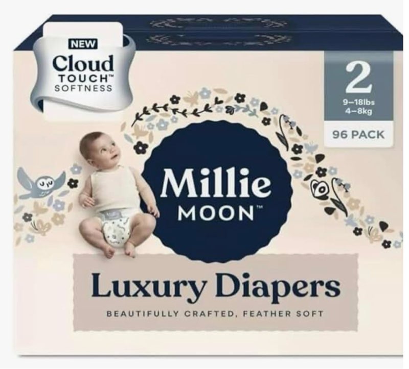 millie moon diapers sizes 1-6 luxury diapers couches de luxe (choose size) (size 2-96 diapers (9lbs-18lbs)) size 2- 96 diapers (9 pound-18 pound)