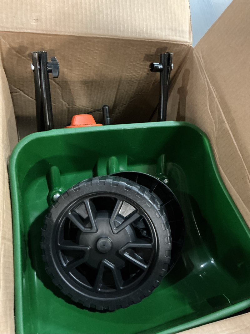 Condition photo showing Good Condition for Scotts Turf Builder EdgeGuard Mini Broadcast Spreader for Seed, Weed and Feed, Fertilizer, Salt, Ice Melt, Push Spreader Holds up to 5,000 sq.ft. Product