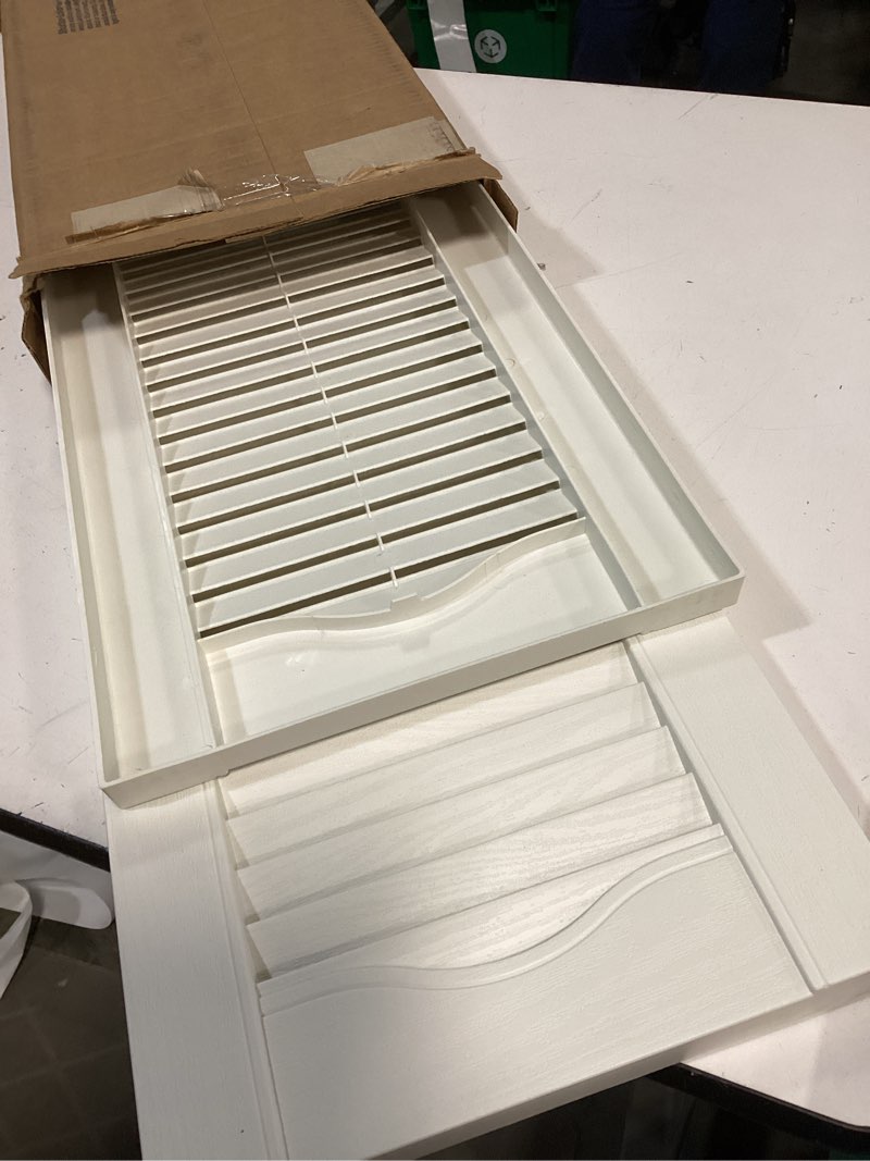 Condition photo showing Good Condition for ekena millwork lifetime vinyl ll1s12x05500wh standard cathedral top center mullion, open louver vinyl shutters, w/installation shutter-lok's & matching screws (per pair), 12"w x 55"h, white 12-in. w x 55-in. h 001 - white