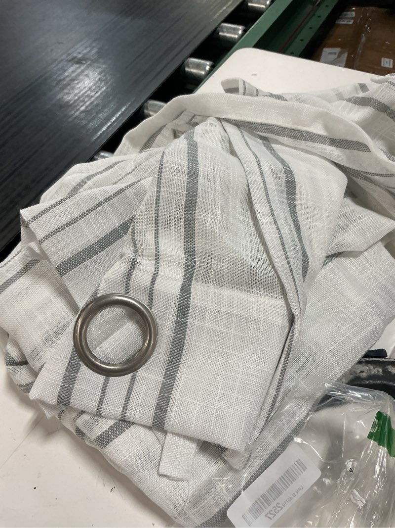 Condition photo showing Good Condition for sxzjtex black and white striped cafe curtains 84 inch length 2 panels for living room bedroom boho farmhouse sheer stripe linen textured window treatment drapes, grommet top, 42" x 84"