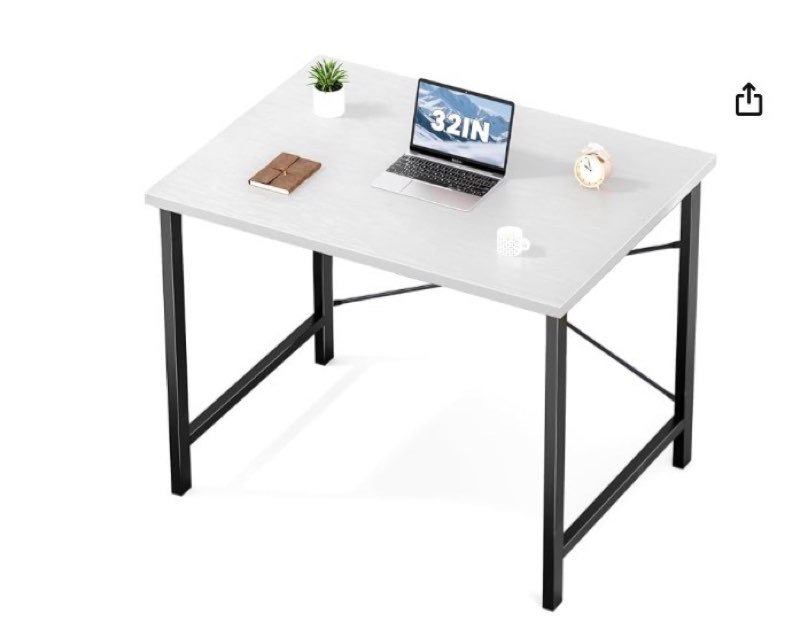 Sweetcrispy Computer Desk, Small Office 32 Inch Writing Work Study Student Teacher Home Bedroom Table with Metal Frame Wood Tabletop - White Modern White 32-Inch