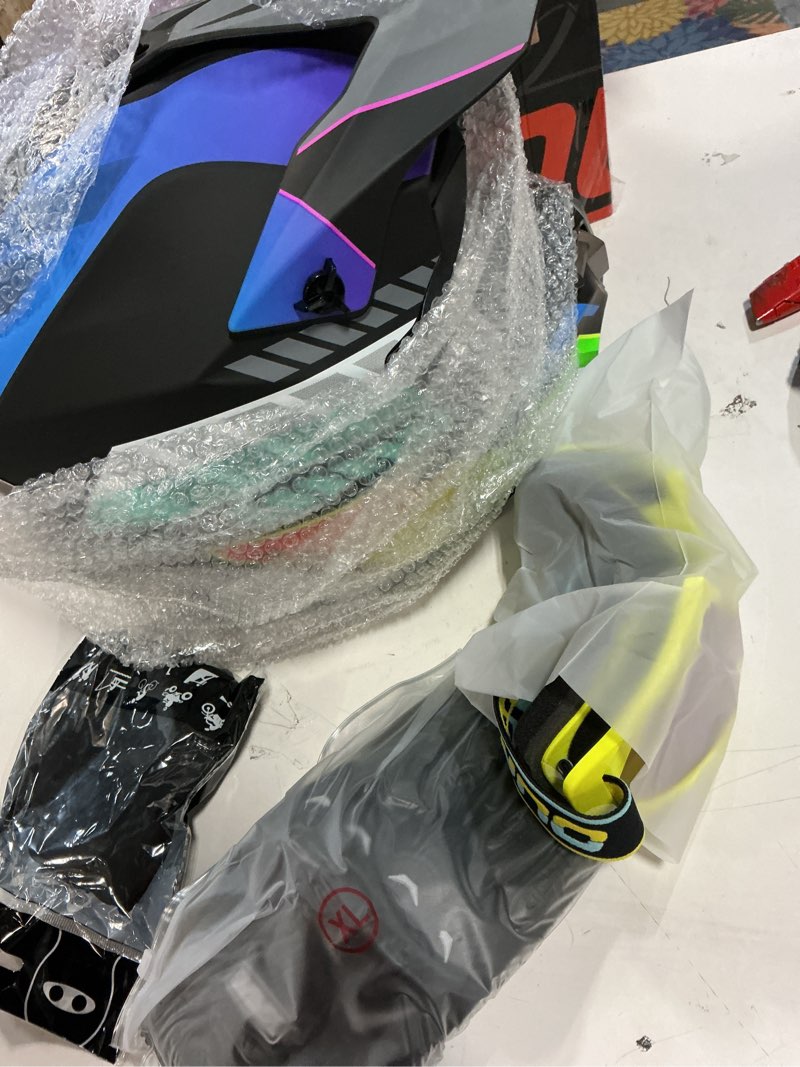 Condition photo showing Good Condition for (Size:M)Adult ATV Dirt Bike Helmet with Goggles Gloves & Mask Quick Release Buckle Adjustable Sun Visor Motorcycle Adult Helmet Off-Road Motocross Downhill Moped MX for Unisex-Adult