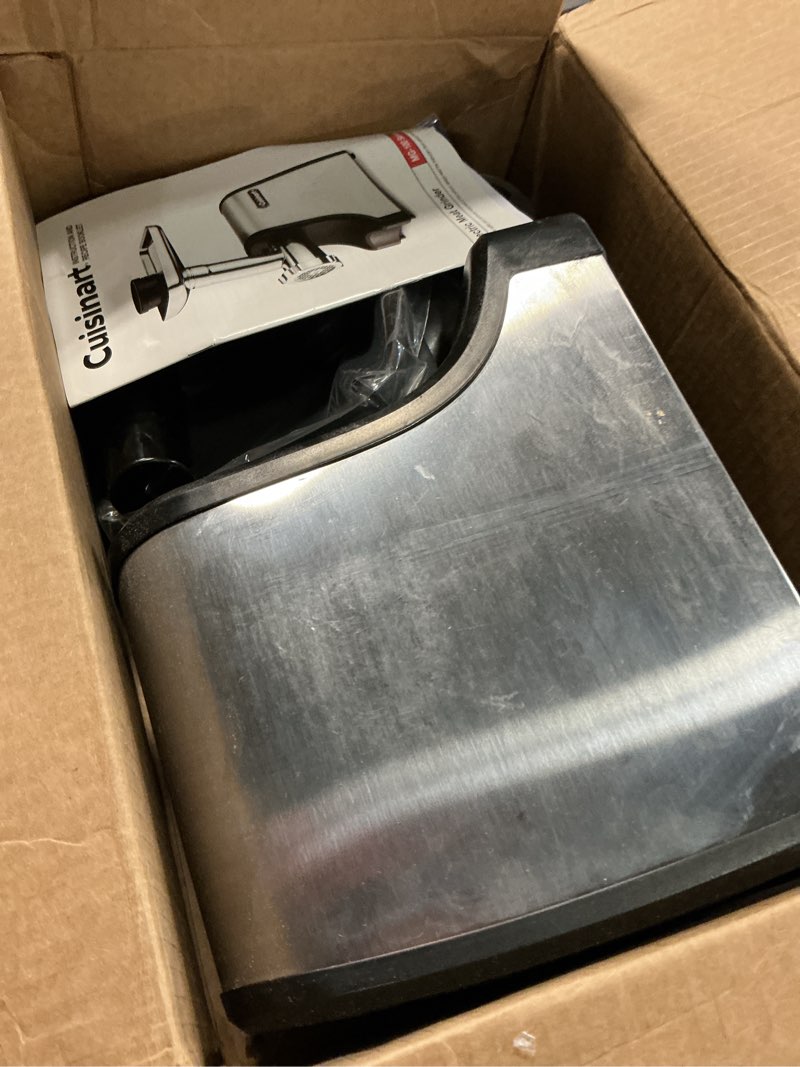 Condition photo showing As Is for cuisinart electric meat grinder, stainless steel cuisinart meat grinder