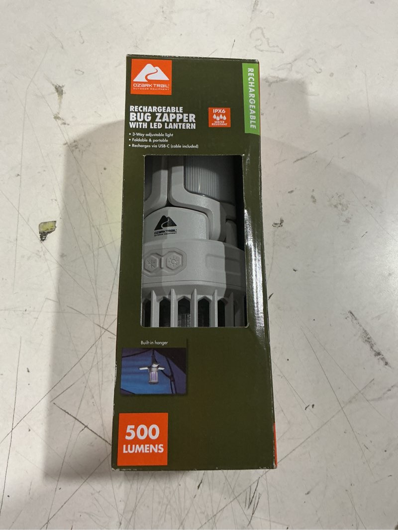Condition photo showing As Is for ozark trail grey bug zapper led lantern with rechargeable battery for outdoor use