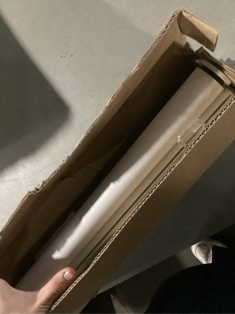 Condition photo showing As Is for HESTIA No Drill Cordless Blackout Roller Shades Screwless Waterproof Shower Window Blinds, Auto-Retraction Easy Install Blind for Bathroom/Kitchen/Office/Exterior, White, 30.5" W x 54" H 30.5"W x 54"H Signal White